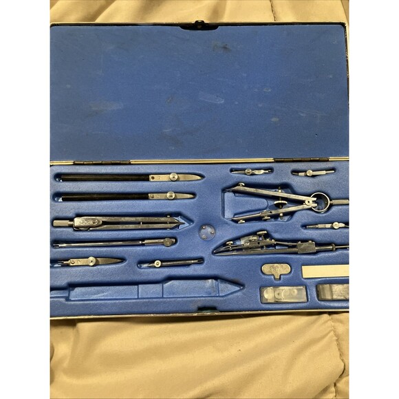 Vintage Drafting Tools Compass Drafting Set Original Case - Picture 1 of 9